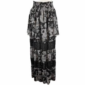 Misa Los Angeles Floral Ruffled Hem Maxi Skirt S